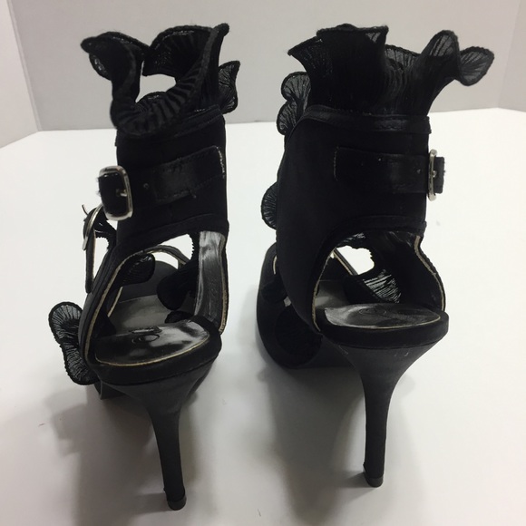 WILD ROSE Heels Stiletto Shoe 7 Black Ruffle Urban - Picture 4 of 8